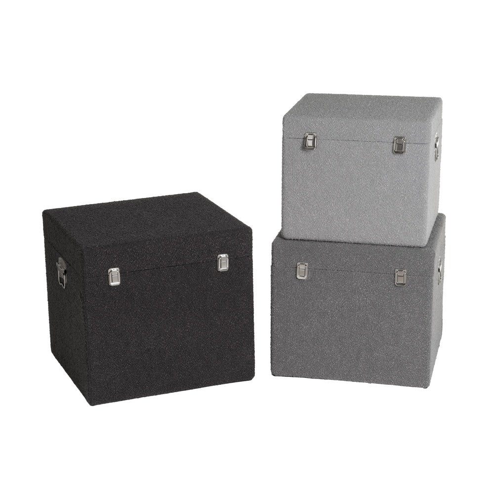 Set de 3 baúles tapizados en color negro y gris
