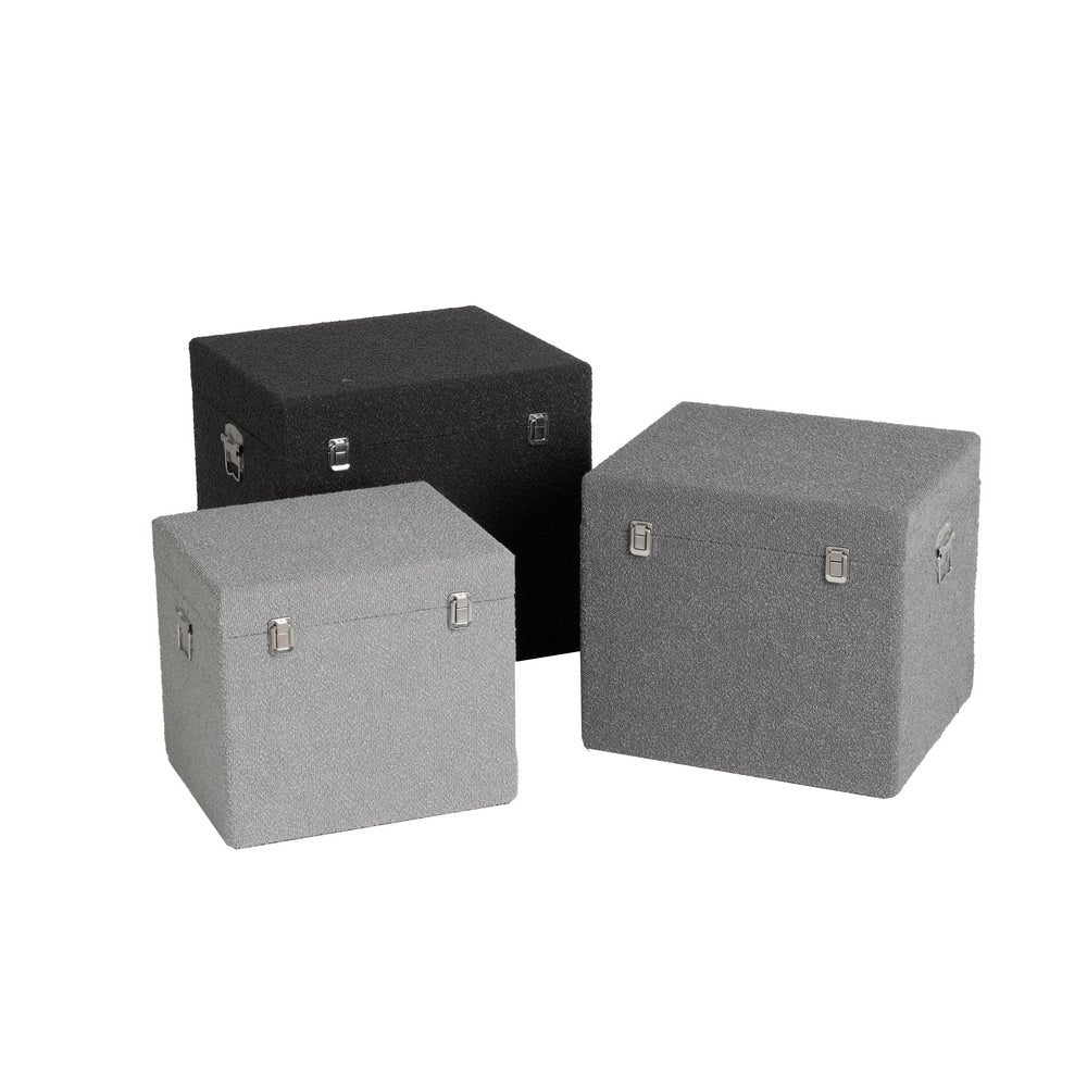 Set de 3 baúles tapizados en color negro y gris