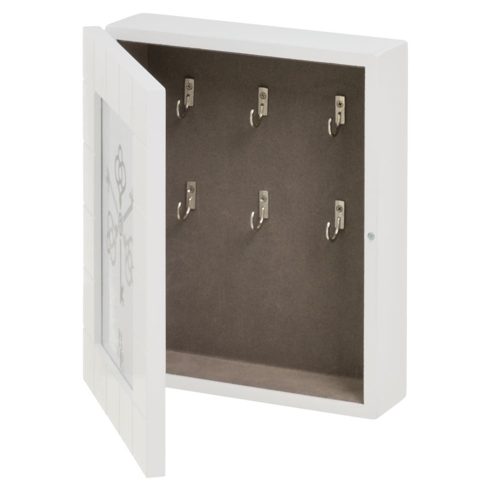 Caja de llaves de madera blanca con marco de fotos