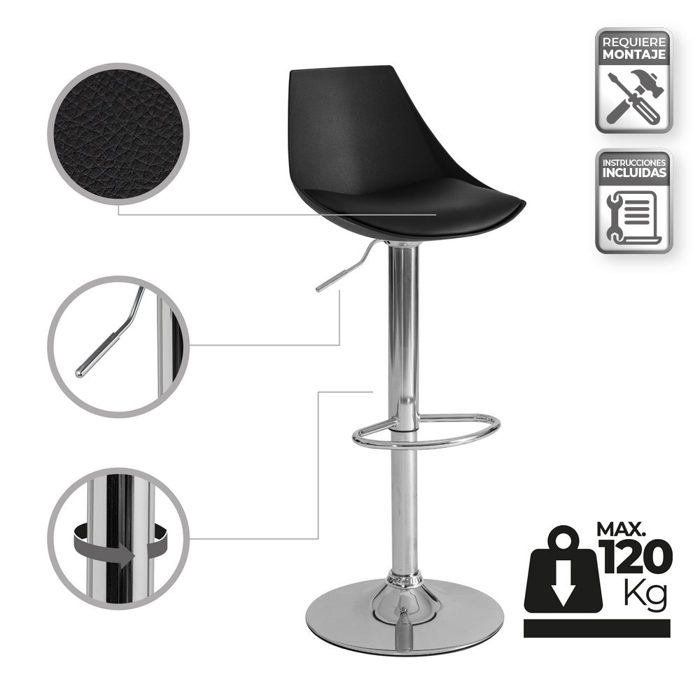 Taburete giratorio con respaldo negro de 104 cm