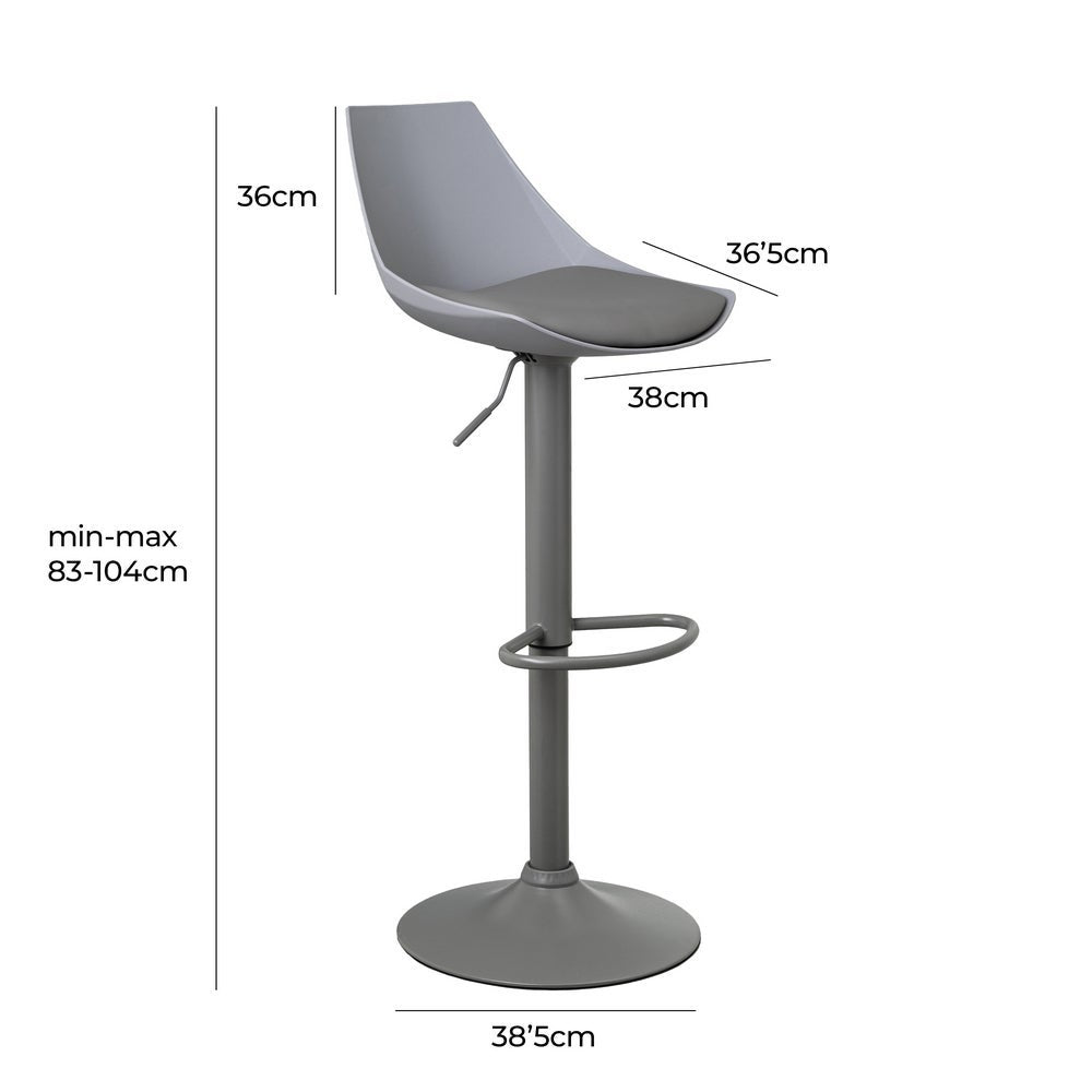 Taburete giratorio con respaldo gris de 104 cm