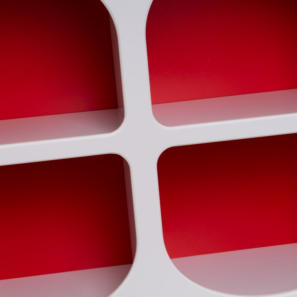 Estantería de madera blanco y rojo