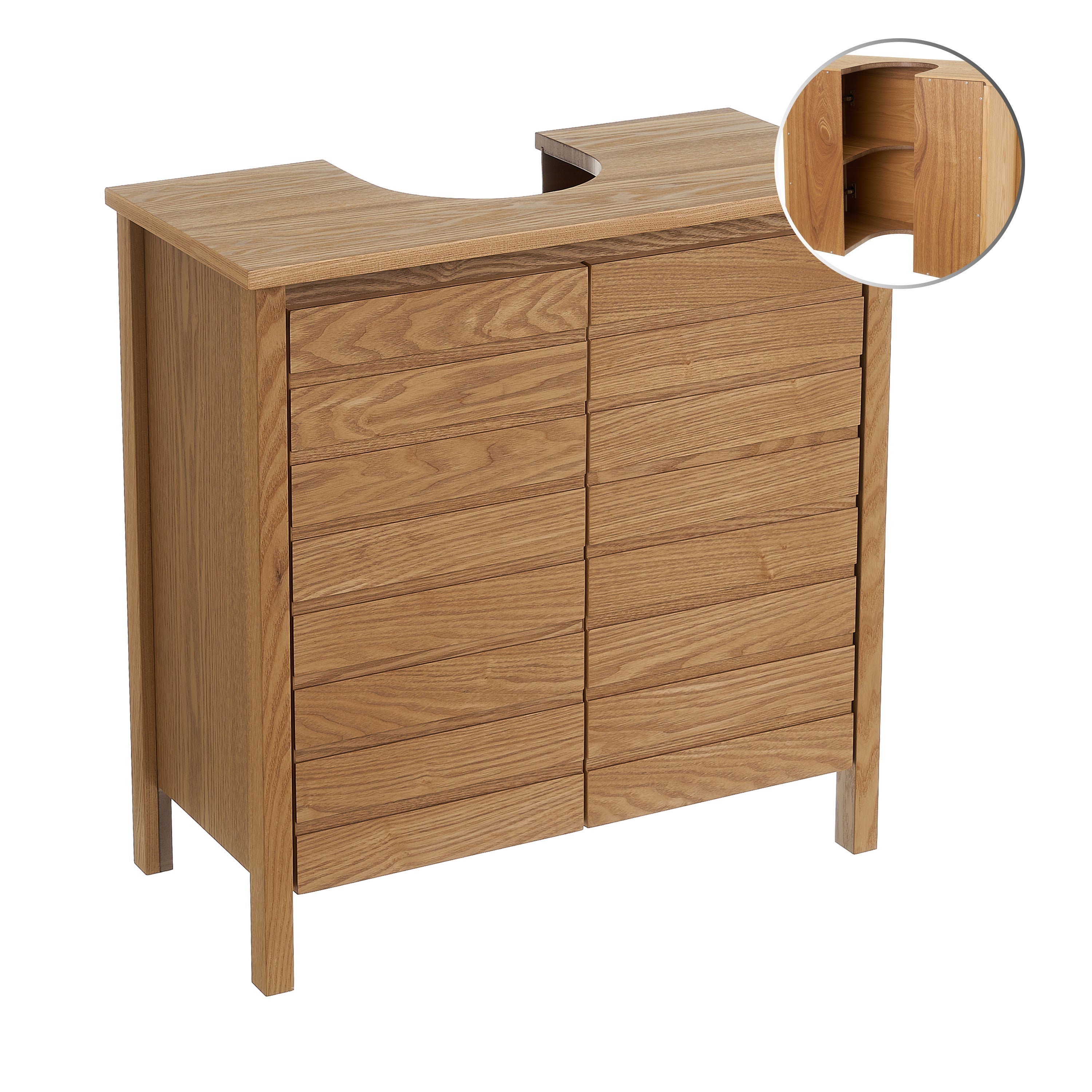 Mueble bajo lavabo de pedestal de madera fresno natural de 60 cm