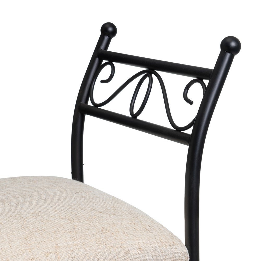 Banqueta de metal negro con asiento de lino