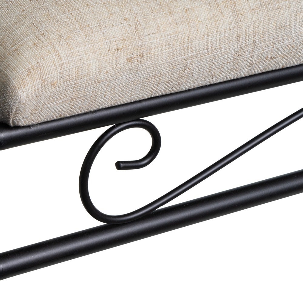 Banqueta de metal negro con asiento de lino