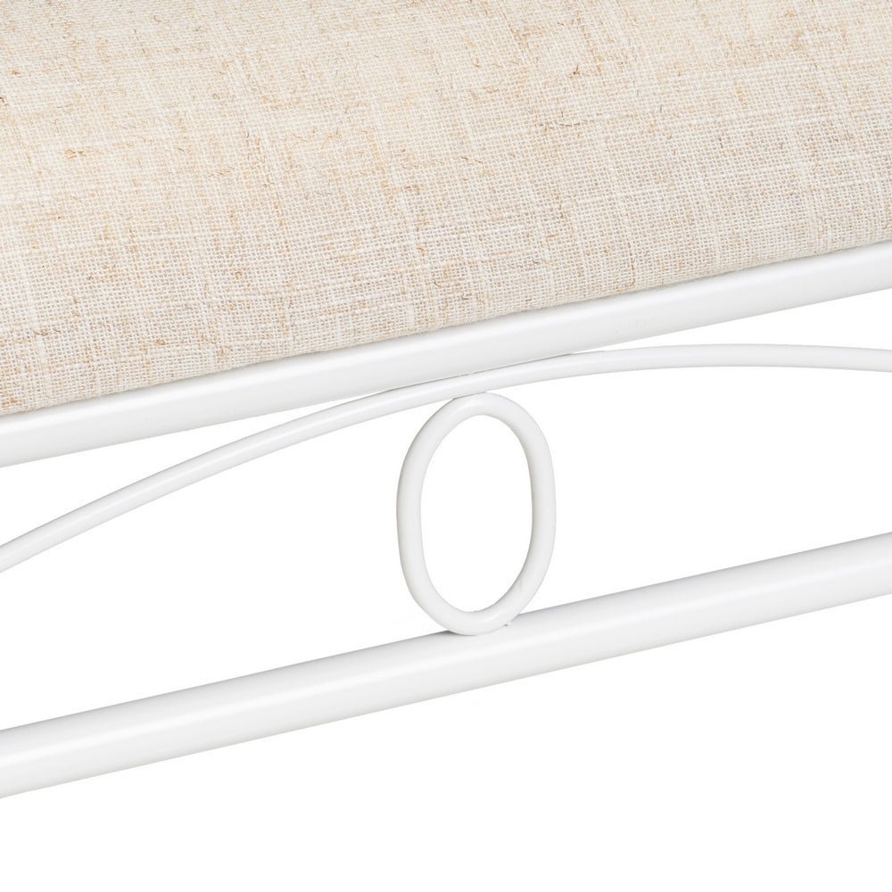 Banqueta de metal blanco con asiento de lino