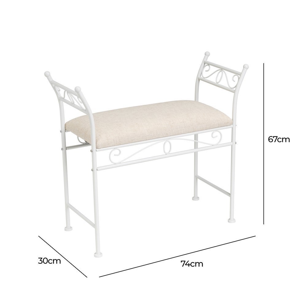 Banqueta de metal blanco con asiento de lino