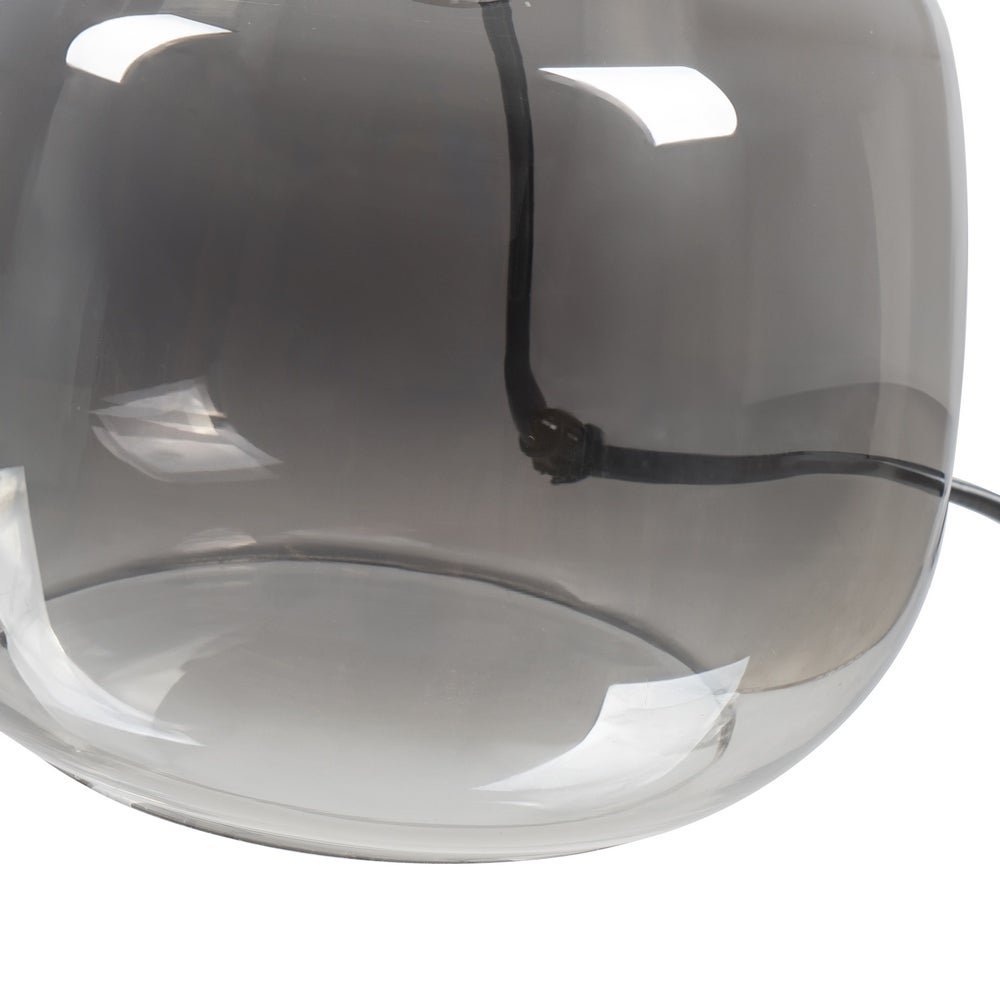 Lámpara de mesa de cristal gris plata con pantalla de lino