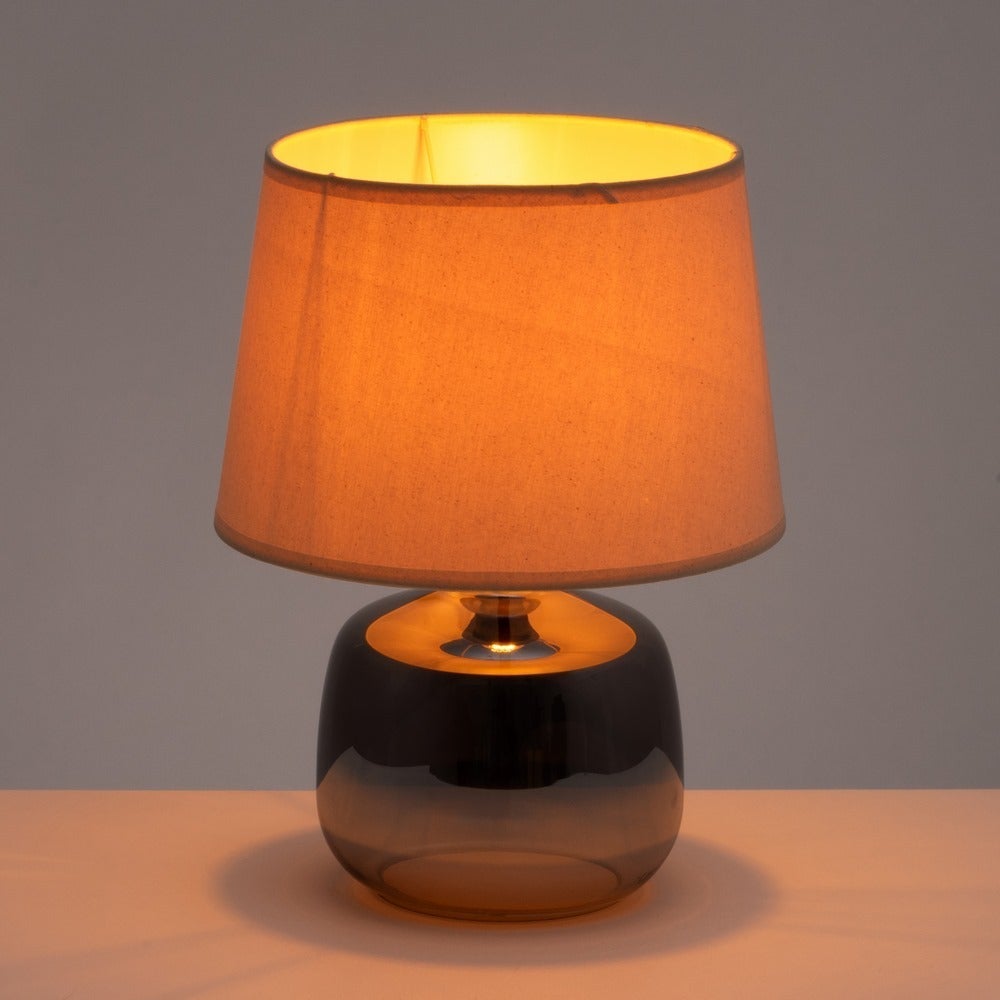 Lámpara de mesa de cristal gris plata con pantalla de lino