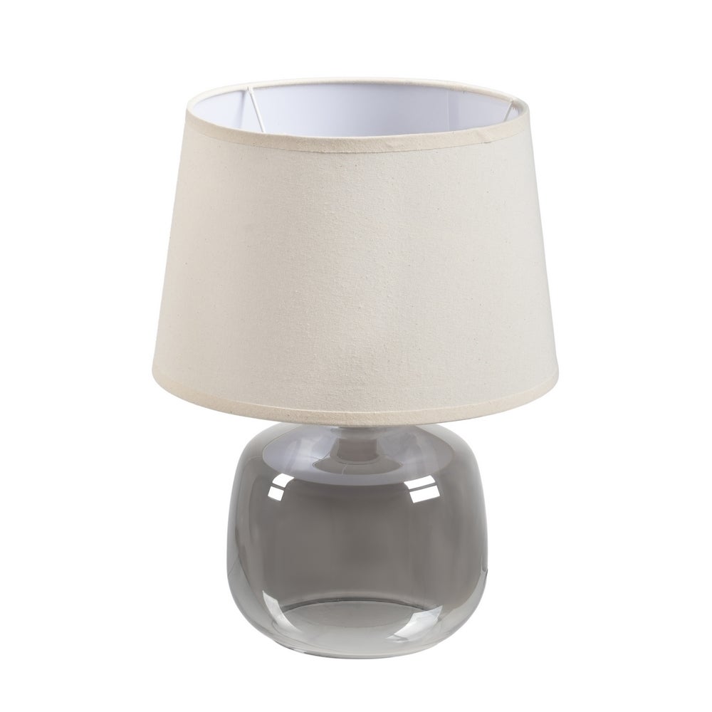 Lámpara de mesa de cristal gris plata con pantalla de lino