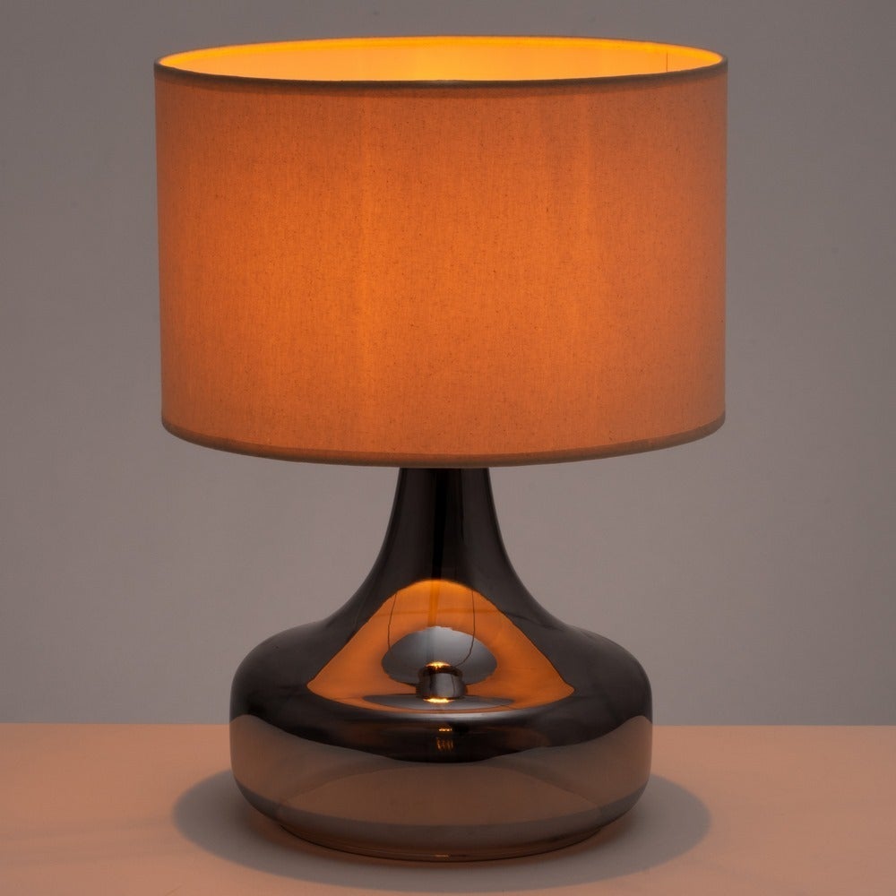 Lámpara de mesa de cristal gris plata con pantalla de lino