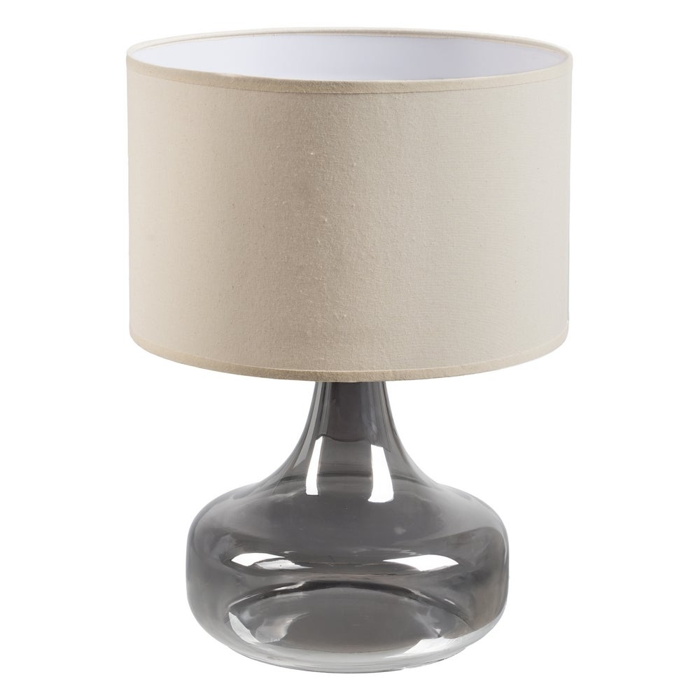 Lámpara de mesa de cristal gris plata con pantalla de lino