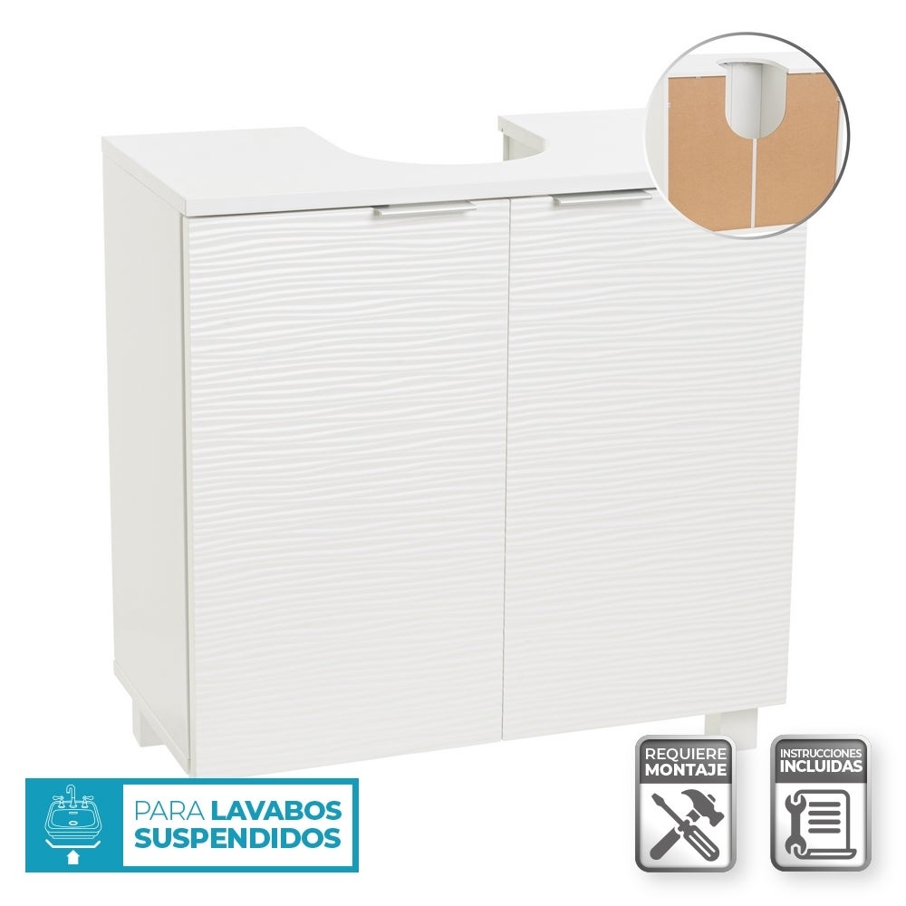 Mueble bajo lavabo blanco de madera con 2 puertas