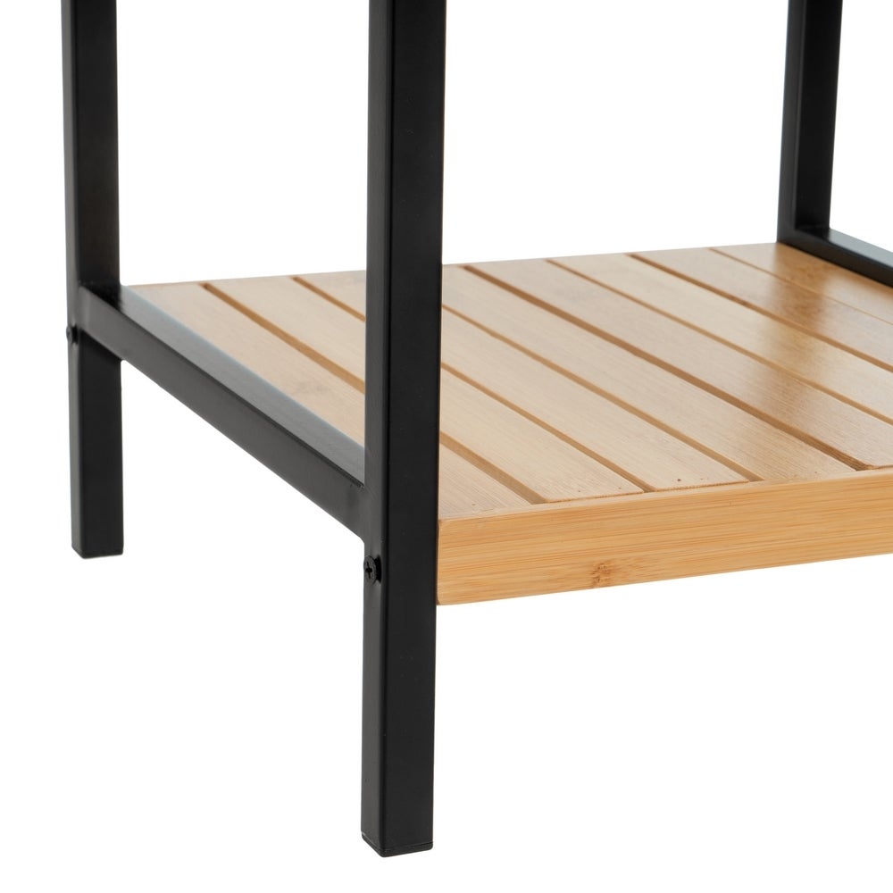 Estantería de bambú y estructura de metal negro con 3 baldas