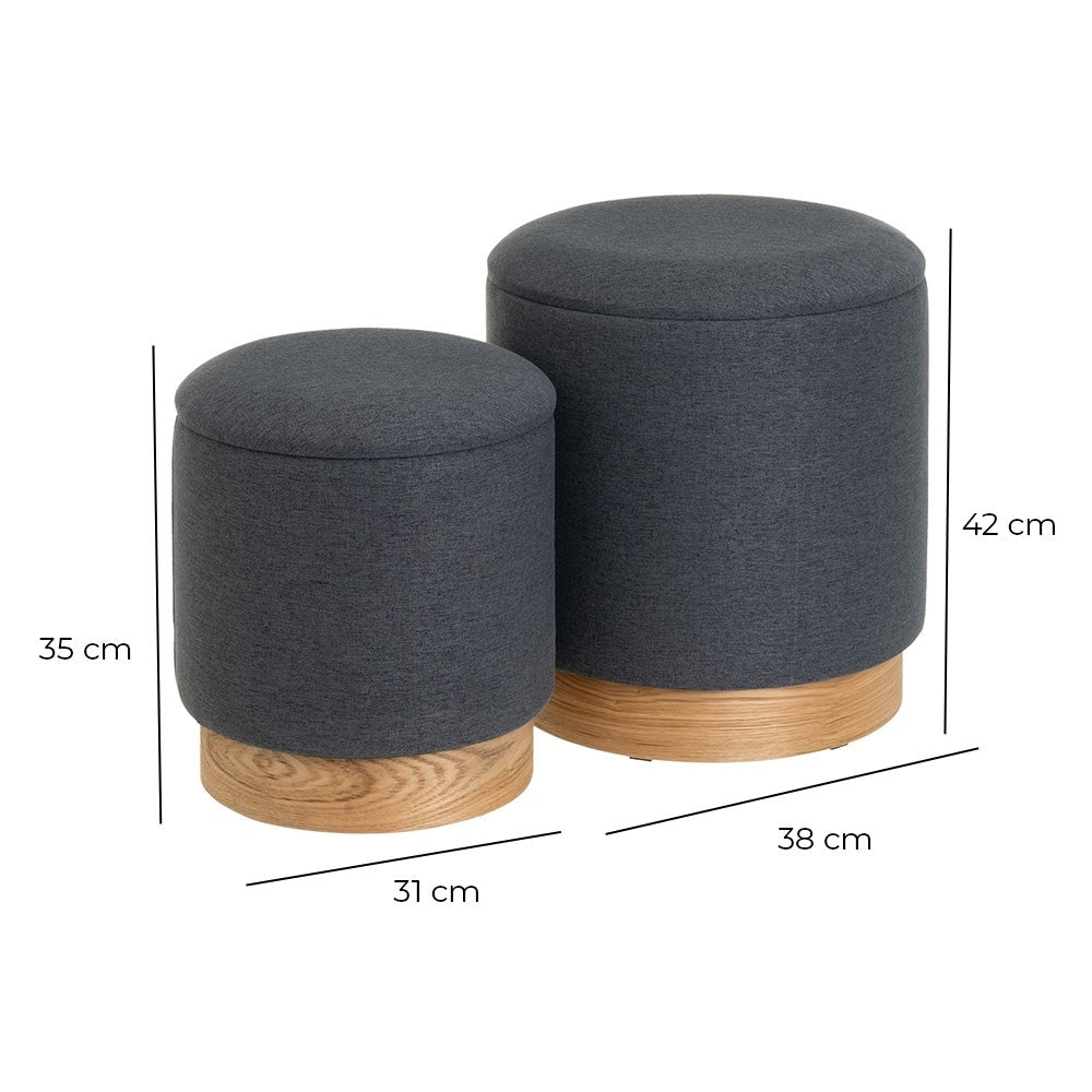Set de 2 puffs de lino gris oscuro con almacenaje