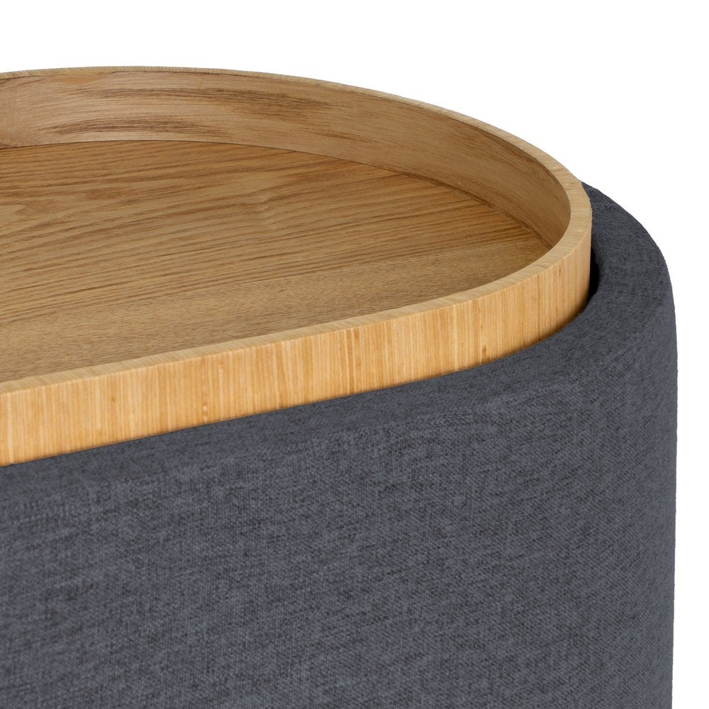 Puff de lino gris oscuro con almacenaje