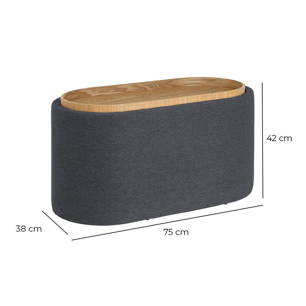 Puff de lino gris oscuro con almacenaje