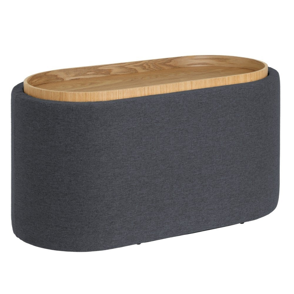 Puff de lino gris oscuro con almacenaje