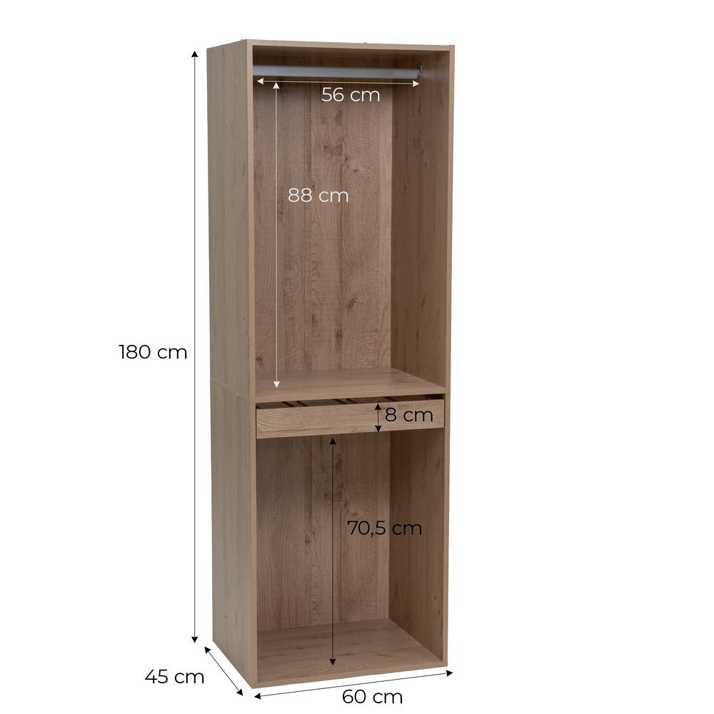 Armario modular natural de madera con barra y pantalonero extraíble
