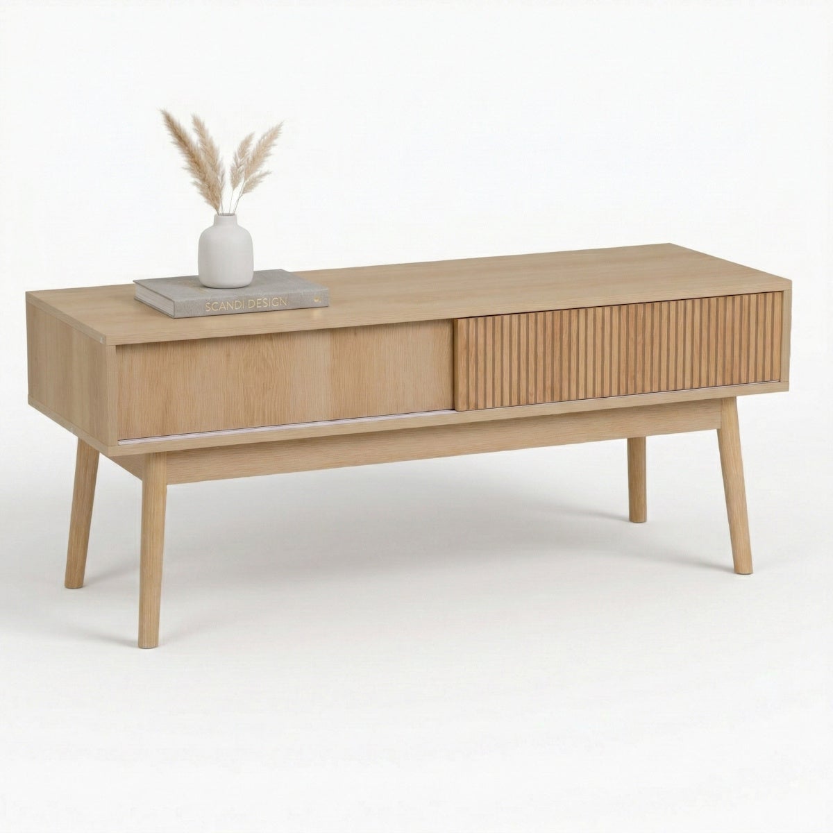 Mueble TV Naroa de Madera color Natural con 2 Puertas Correderas de 115x40x48 cm