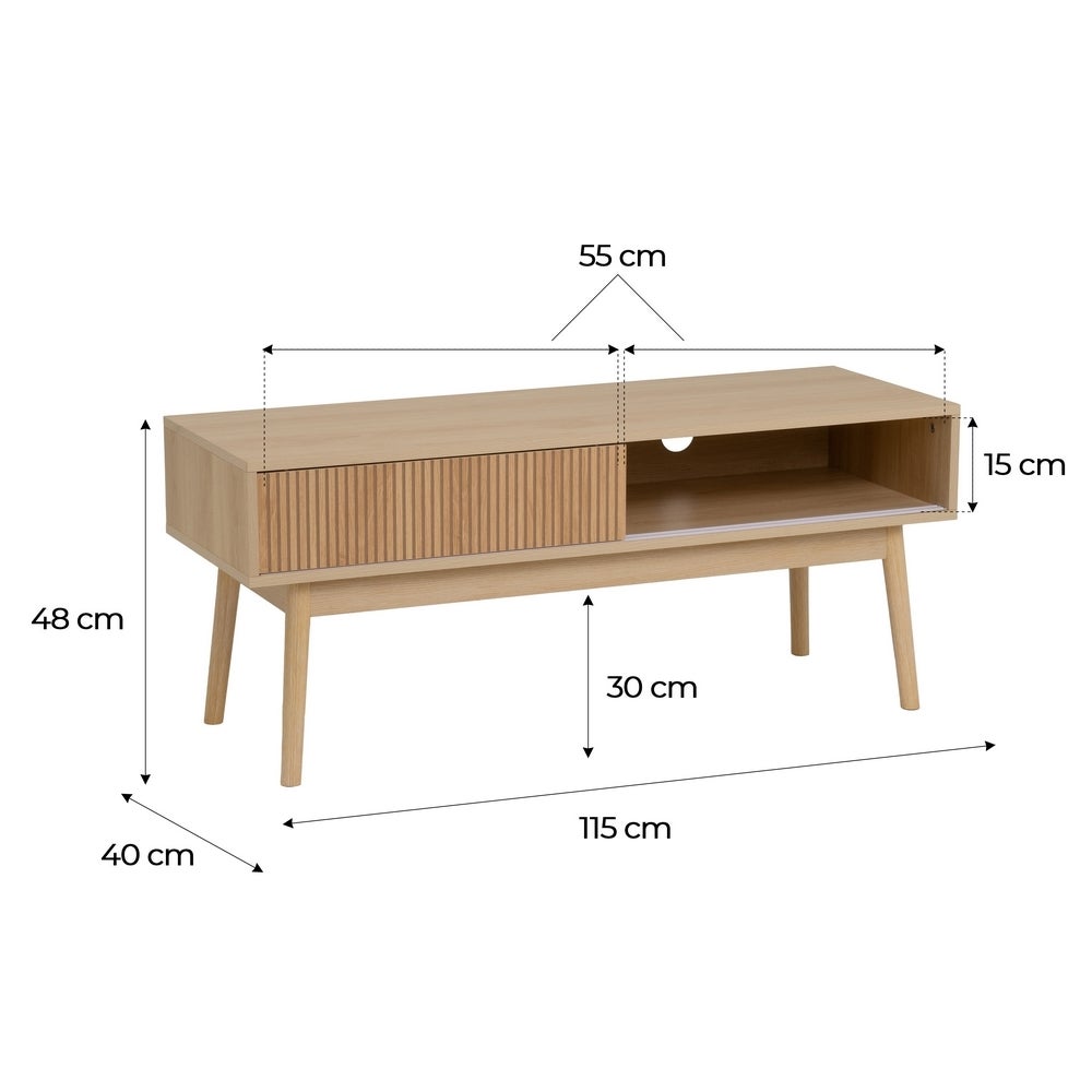 Mueble TV Naroa de Madera color Natural con 2 Puertas Correderas de 115x40x48 cm