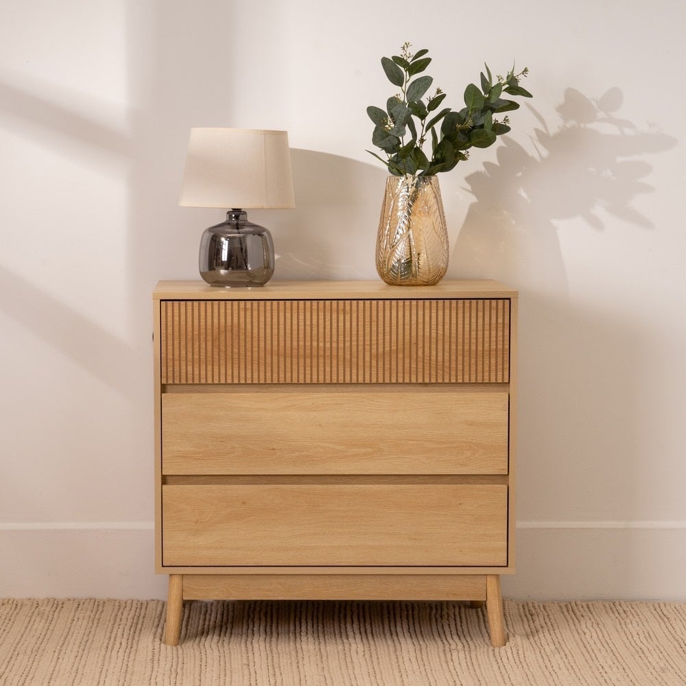 Cómoda Naroa de Madera color Natural con 3 Cajones de 80x40x80 cm