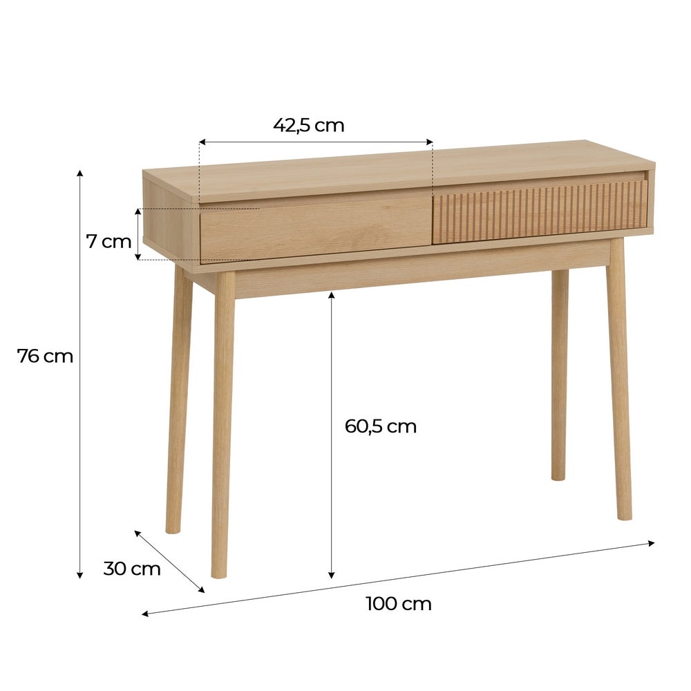 Mesa Consola Naroa de Madera color Natural con 2 Cajones de 100x30x75 cm