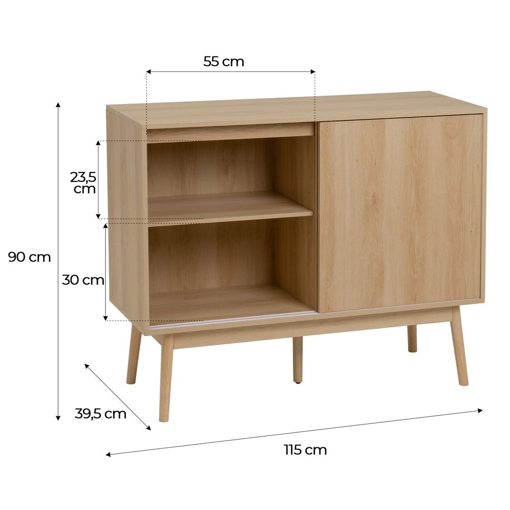 Aparador de madera natural de 2 puertas correderas 115x39,5x90 cm