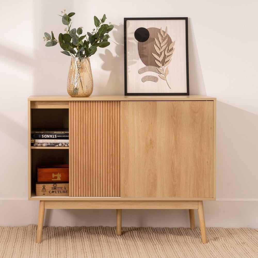 Aparador Naroa de Madera color Natural con 2 Puertas Correderas de 115x39x90 cm