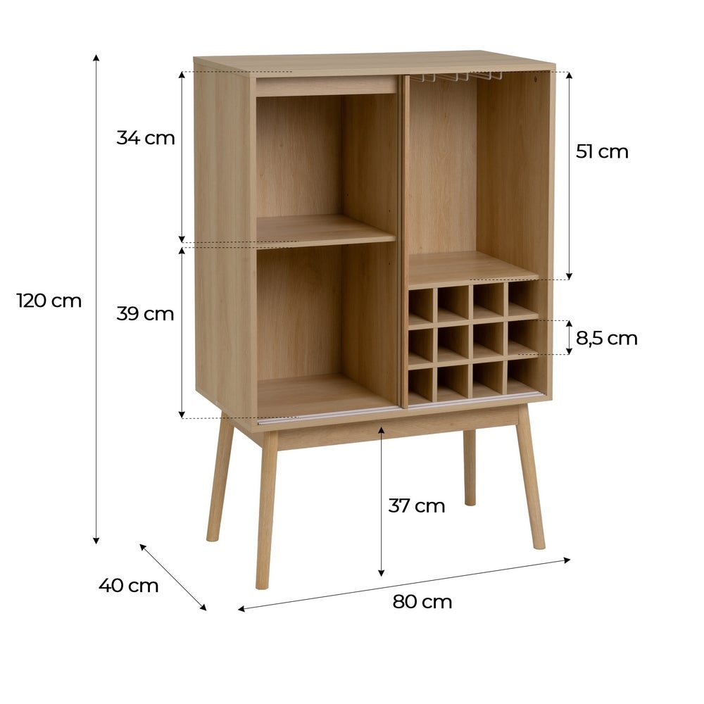 Armario para Vino Naroa de Madera color Natural con 2 Puertas Correderas de 80x30x120 cm
