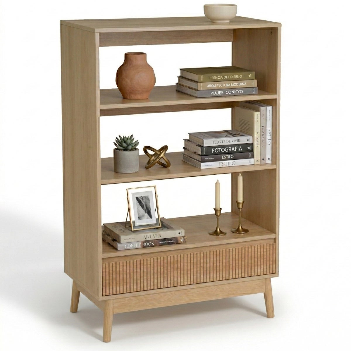 Estantería Naroa de Madera color Natural con 3 Estantes y 1 Cajón de 80x40x120 cm