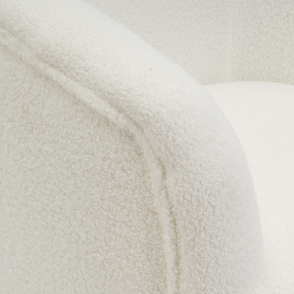 Sillón butaca redondo con brazos blanco de tela de borreguito