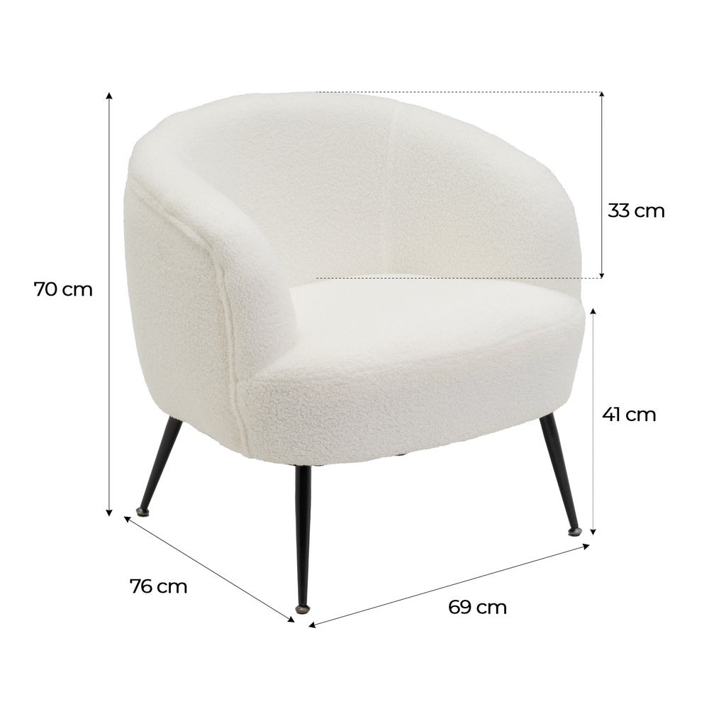 Sillón butaca redondo con brazos blanco de tela de borreguito