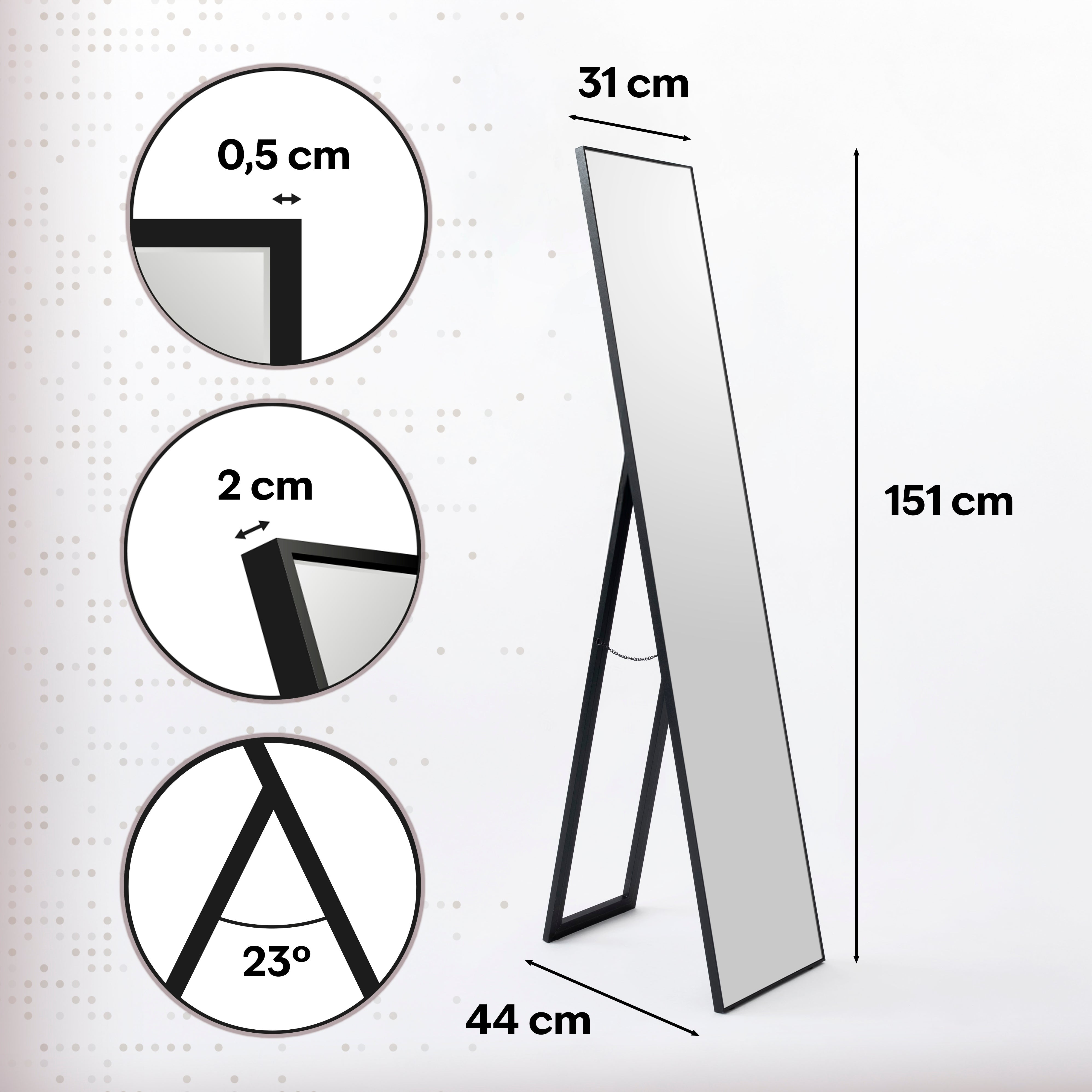 Espejo de pie negro de 151 cm