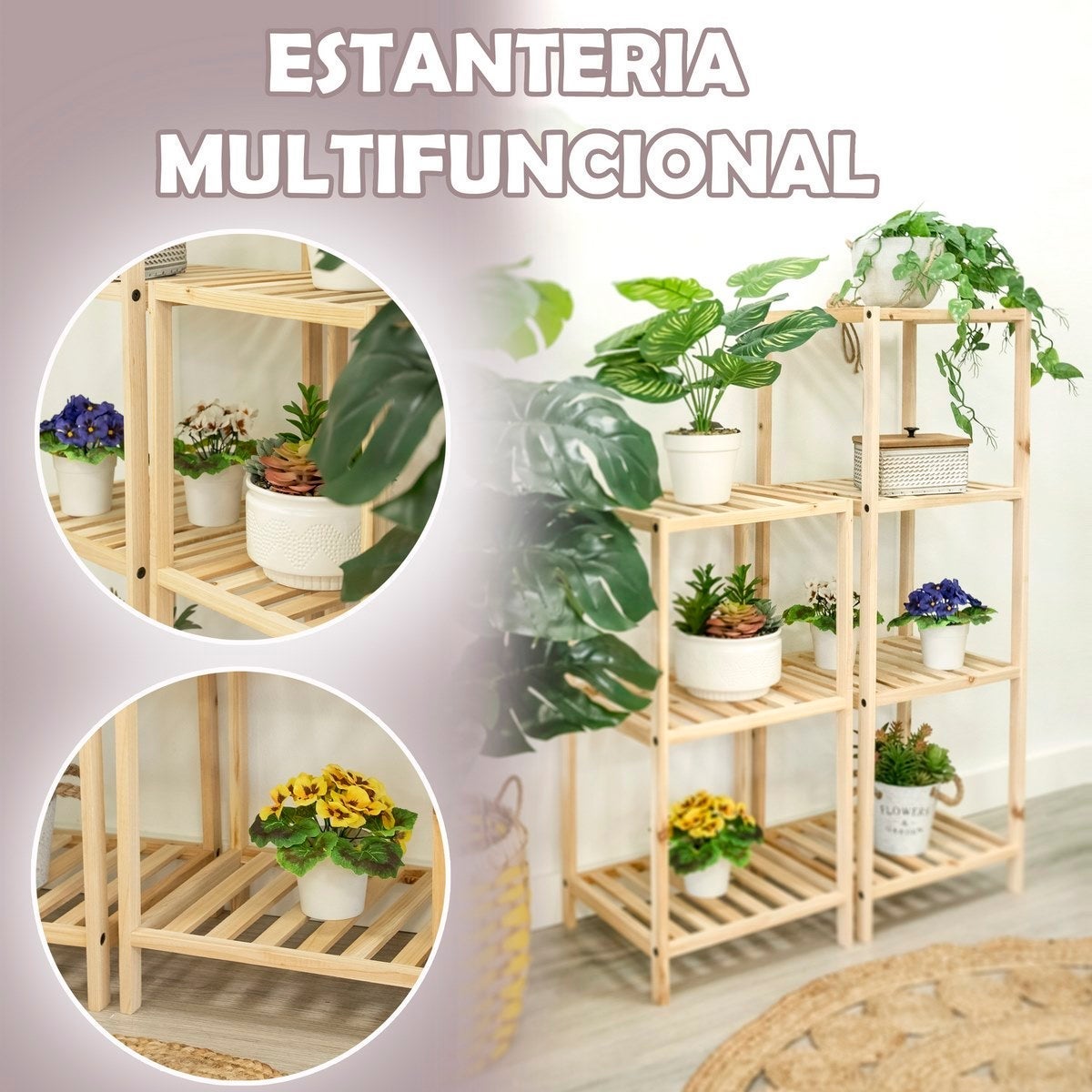 Estantería de madera de 70 cm