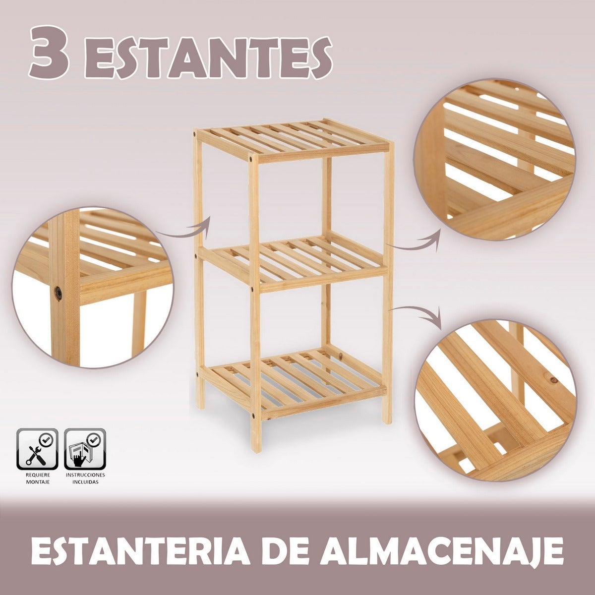 Estantería de madera de 70 cm