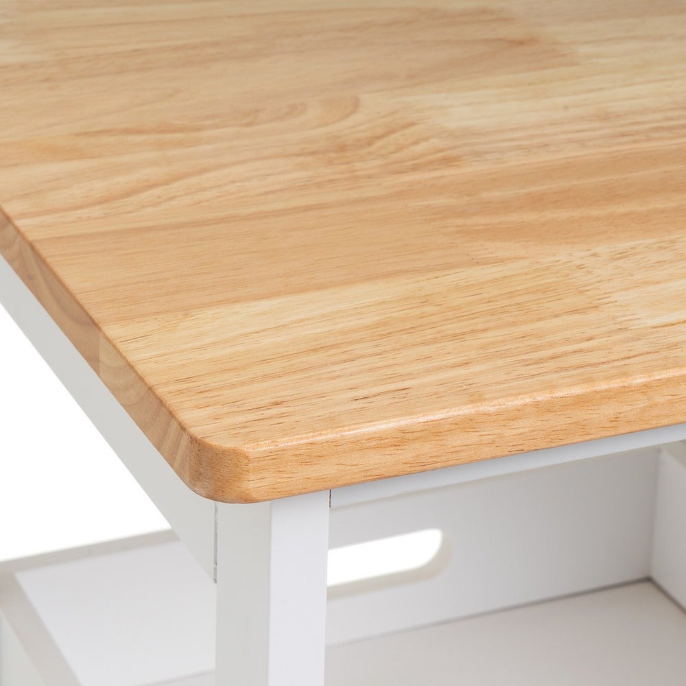 Carro de cocina de madera de pino blanco con 3 cajones