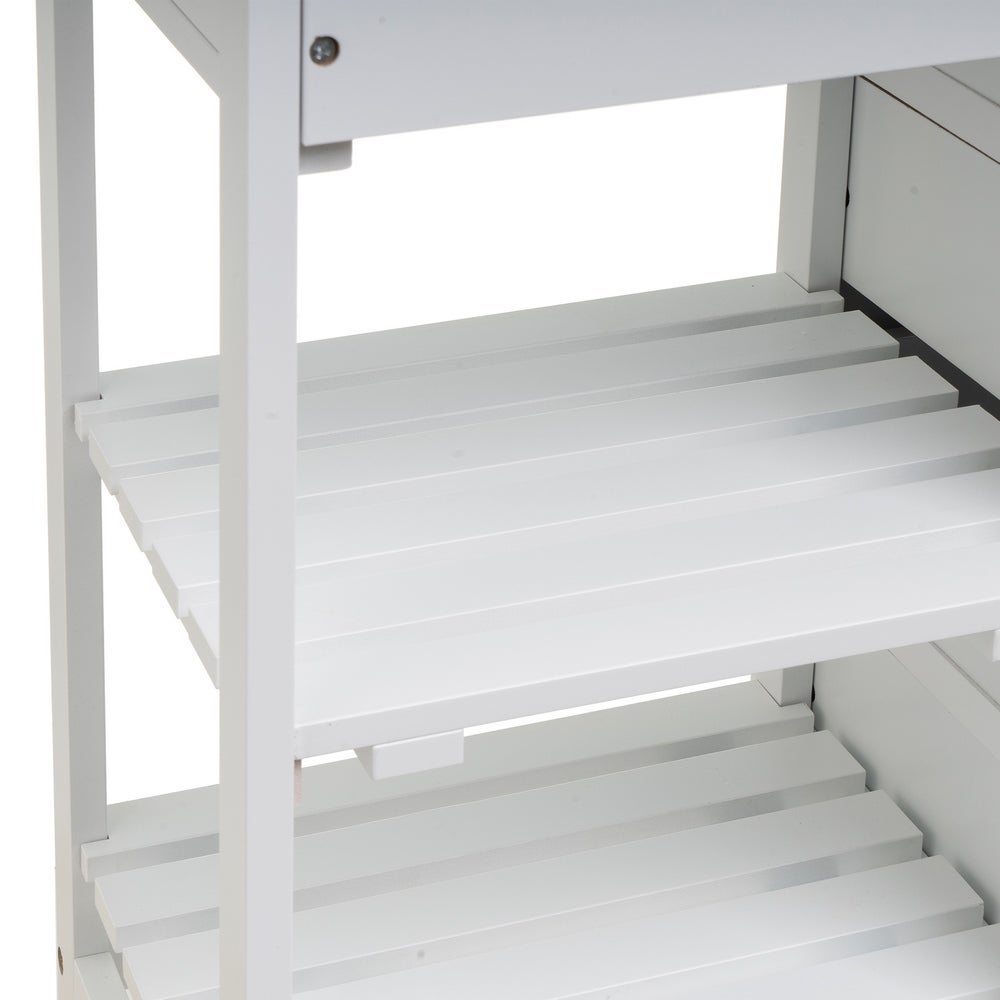 Carro de cocina de madera de pino blanco con 3 cajones