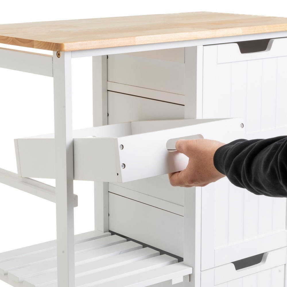 Carro de cocina de madera de pino blanco con 3 cajones