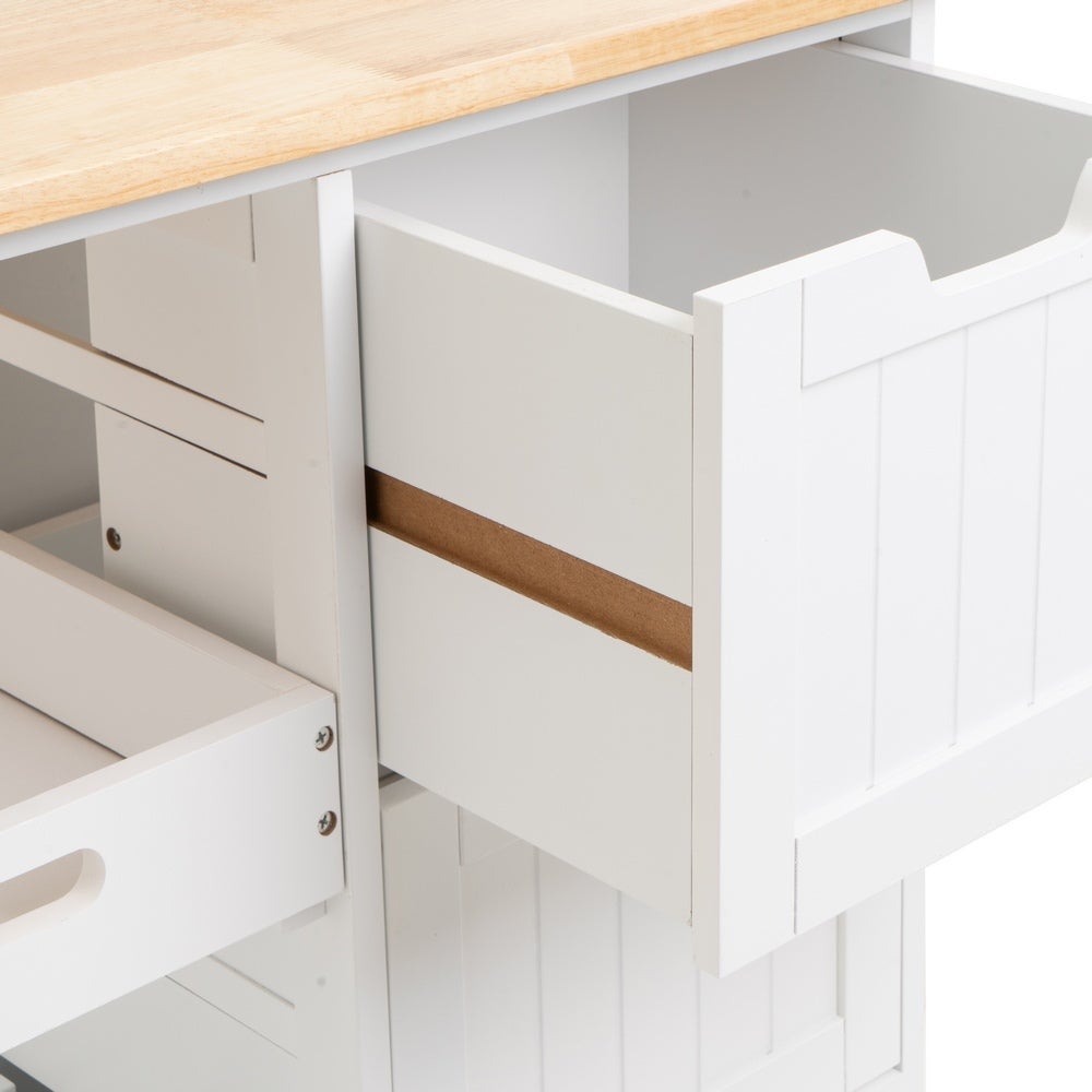 Carro de cocina de madera de pino blanco con 3 cajones