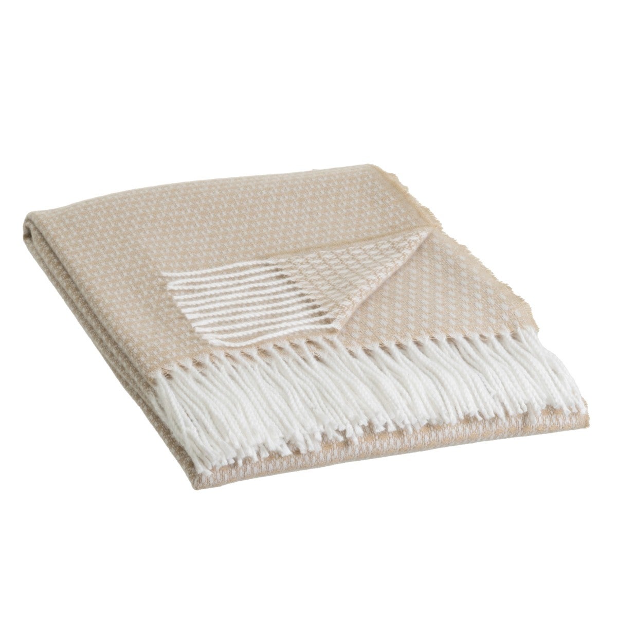 Manta de poliéster beige de 130x160 cm con flecos 200 gr/m2