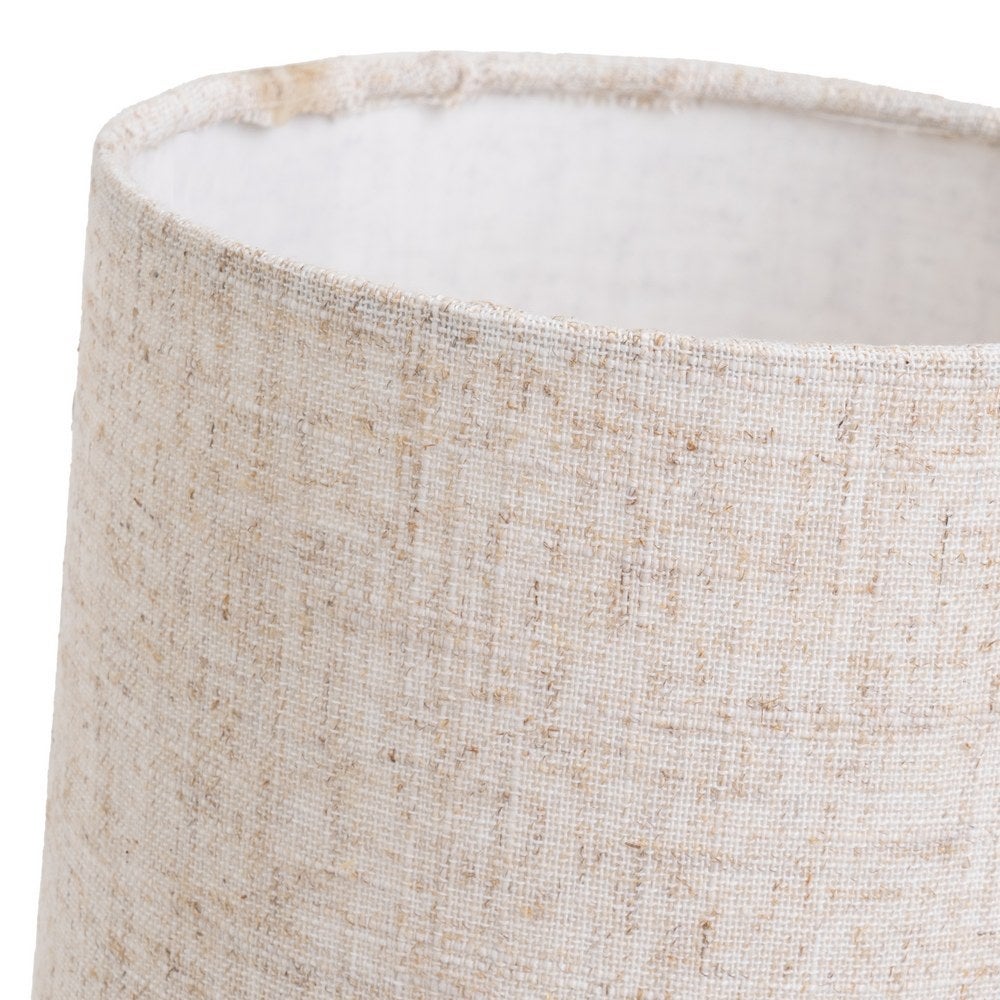 Lámpara de mesa de madera oscura con pantalla de lino