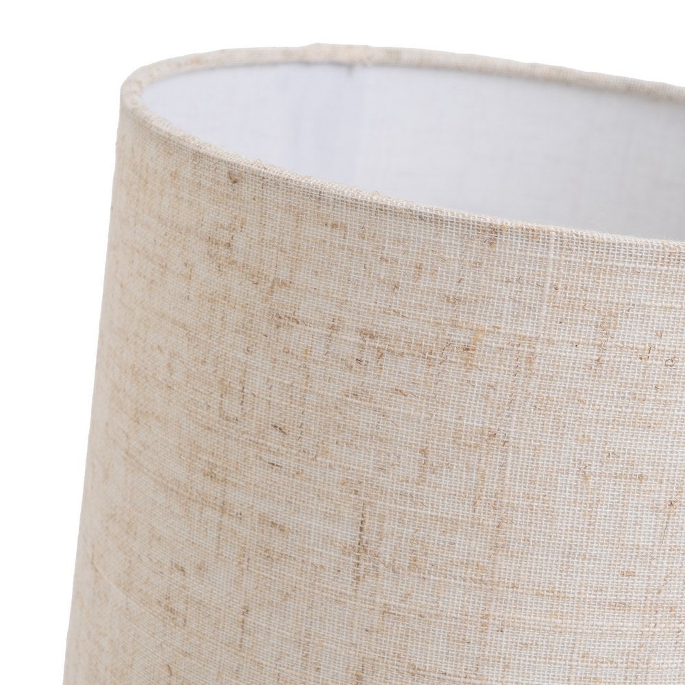 Lámpara de mesa de madera oscura con pantalla de lino