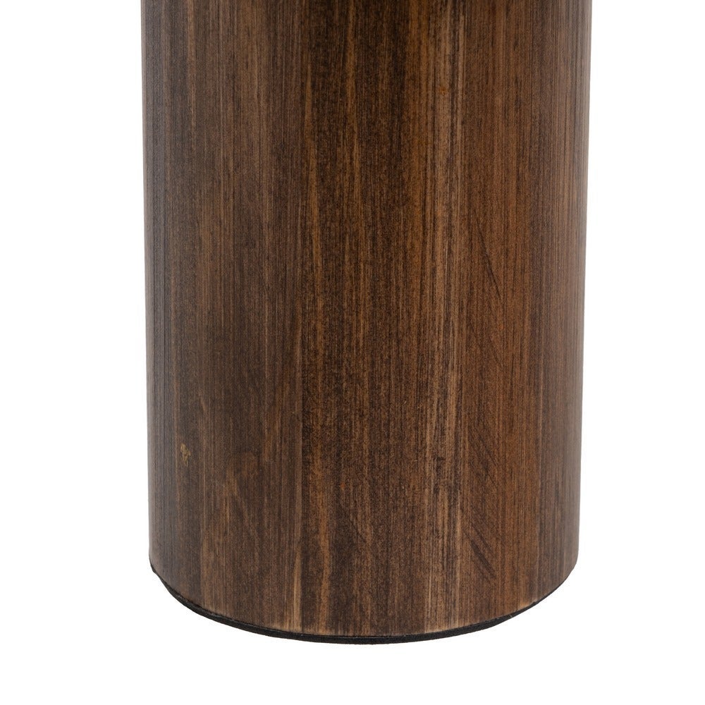 Lámpara de mesa de madera oscura con pantalla de lino