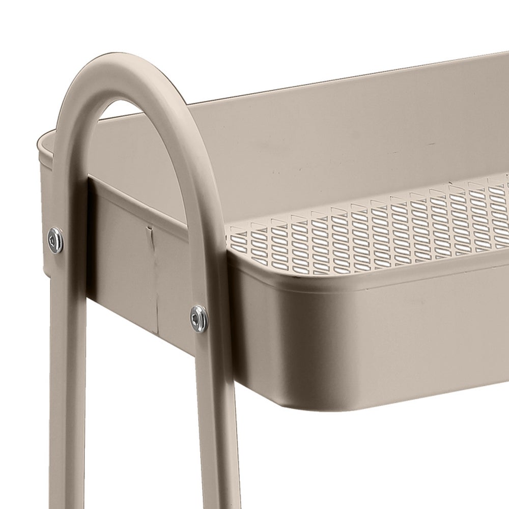 Carro de cocina multiusos de metal beige con 3 estantes