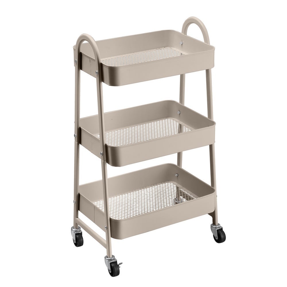 Carro de cocina multiusos de metal beige con 3 estantes
