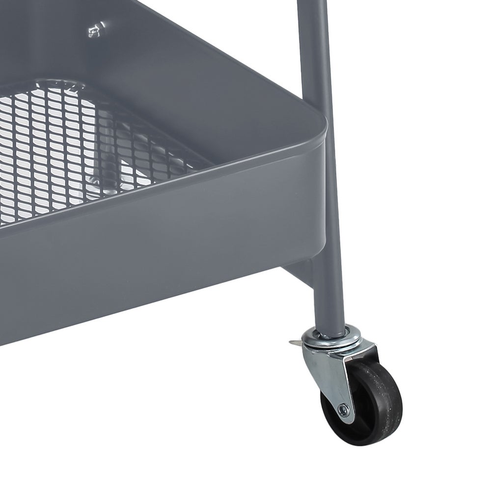 Carro de cocina multiusos de metal gris con 3 estantes