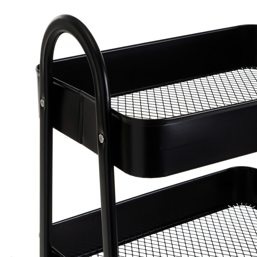 Carro de cocina multiusos de metal negro con 3 estantes