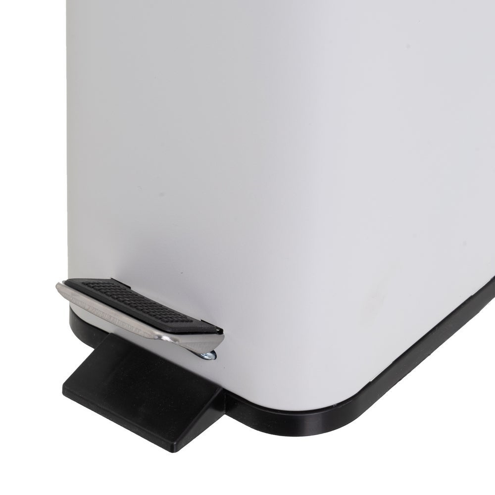 Papelera de pedal rectangular blanca de 5 litros con tapa de bambú