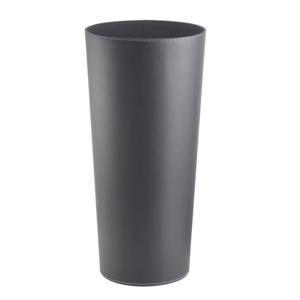 Paragüero redondo tapizado en piel vegana gris de 26x26x55 cm